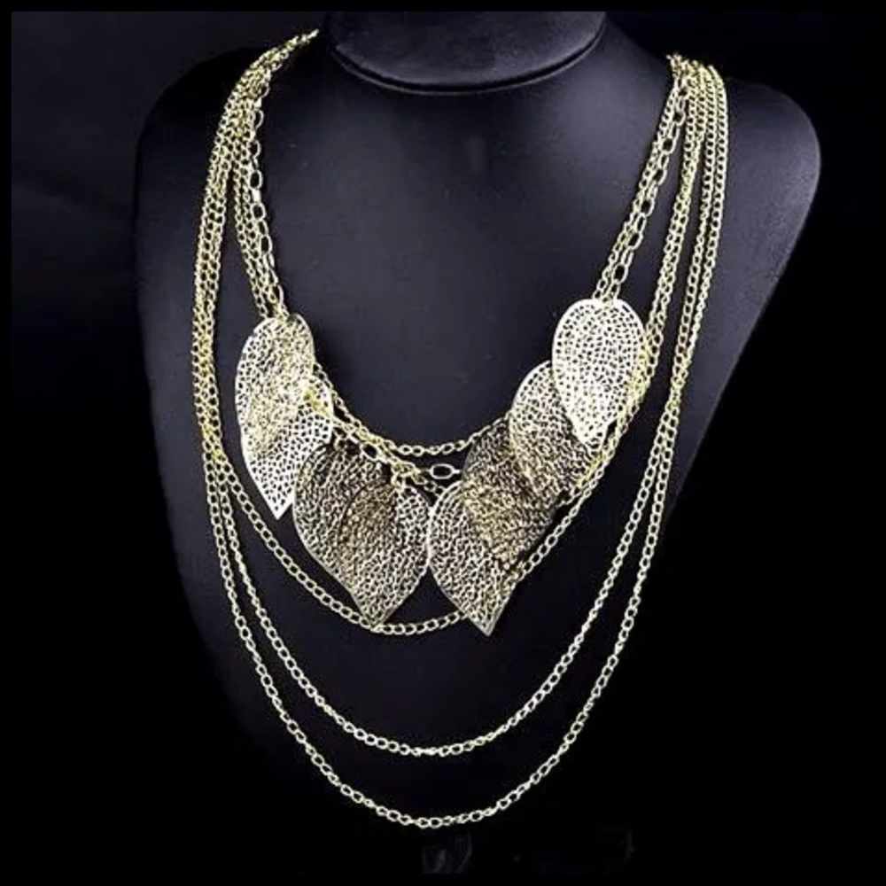 Dangling Leaf Layered Necklace - Picture 5 of 8
